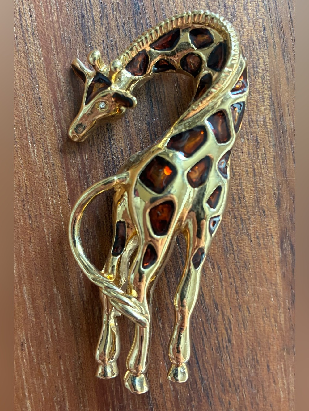 Vintage Gold Tone and Brown Enamel Giraffe Brooch Pin Figural Safari Animal